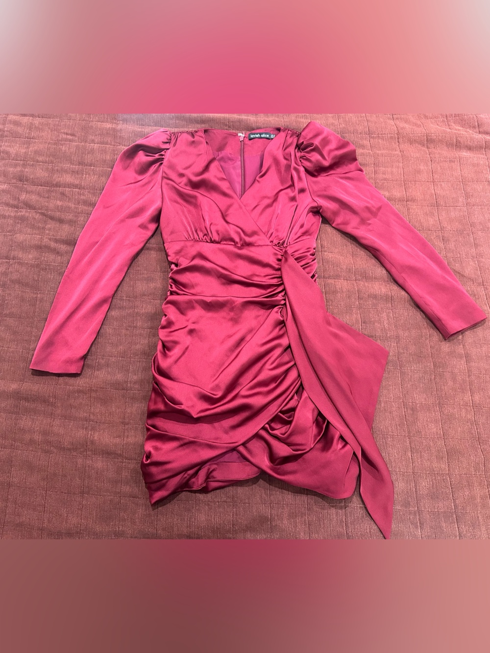 Lavish Alice Burgundy Satin Ruched Mini Dress